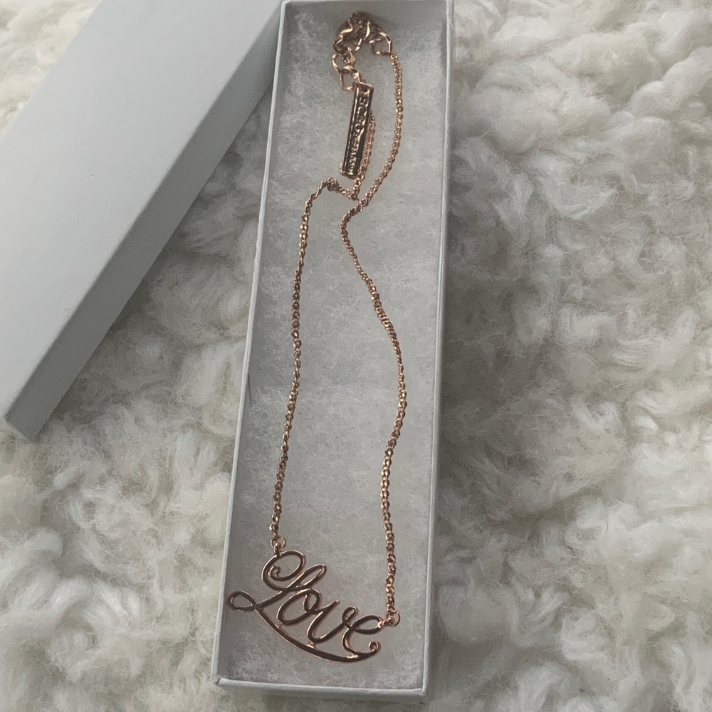 BCBGeneration Love Script Necklace in Rose Gold (New in box) - Picture 3 of 3